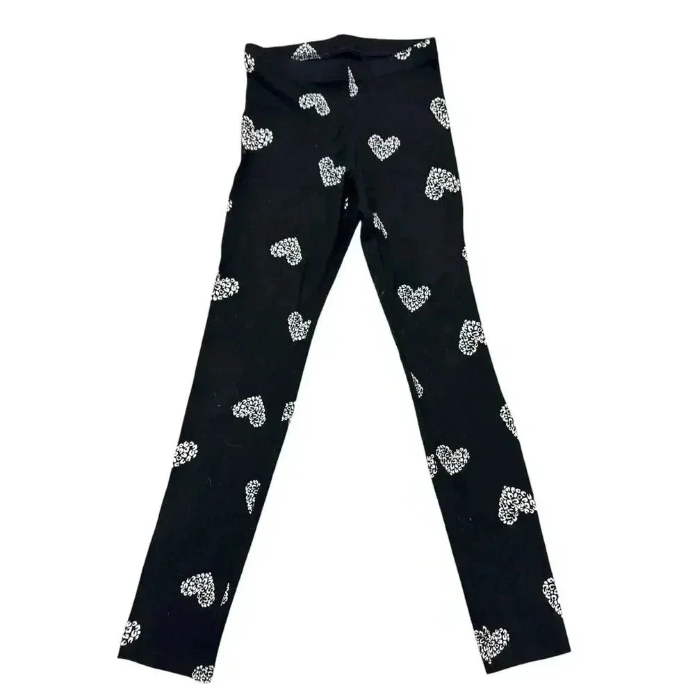 Old Navy Girls Leggings Size 10-12 Black with White Hearts